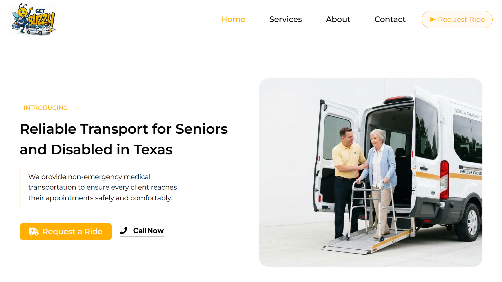 Get Buzzy medical transport website screenshot