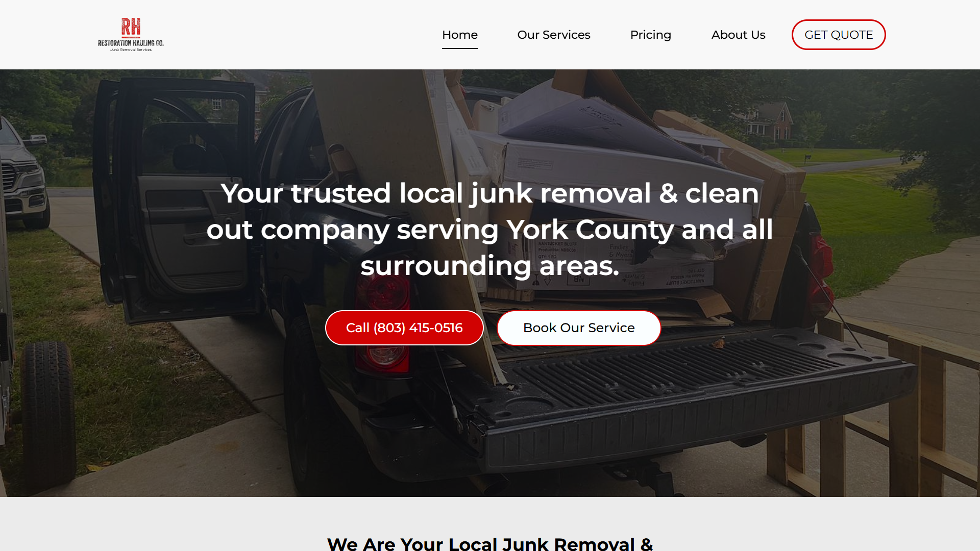 Restoration Hauling Co website screenshot