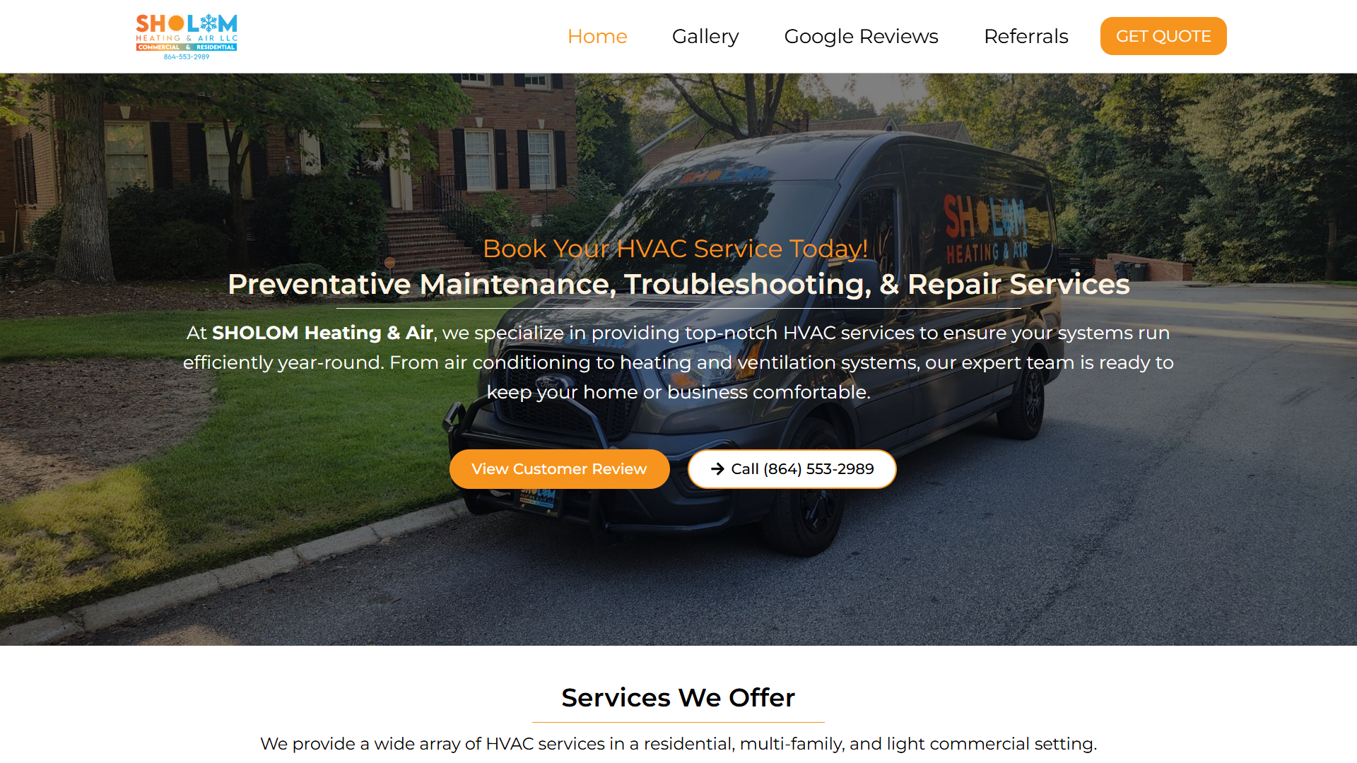 Sholom HVAC website redesign screenshot
